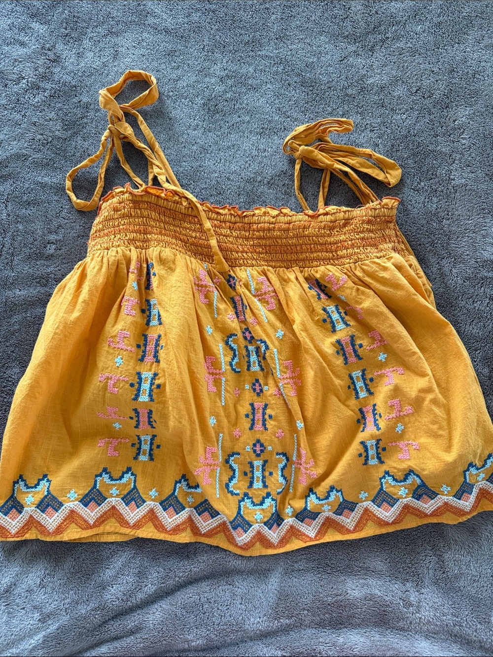 Anthropologie Embroidered Mustard Tie-Shoulder Women’s Top